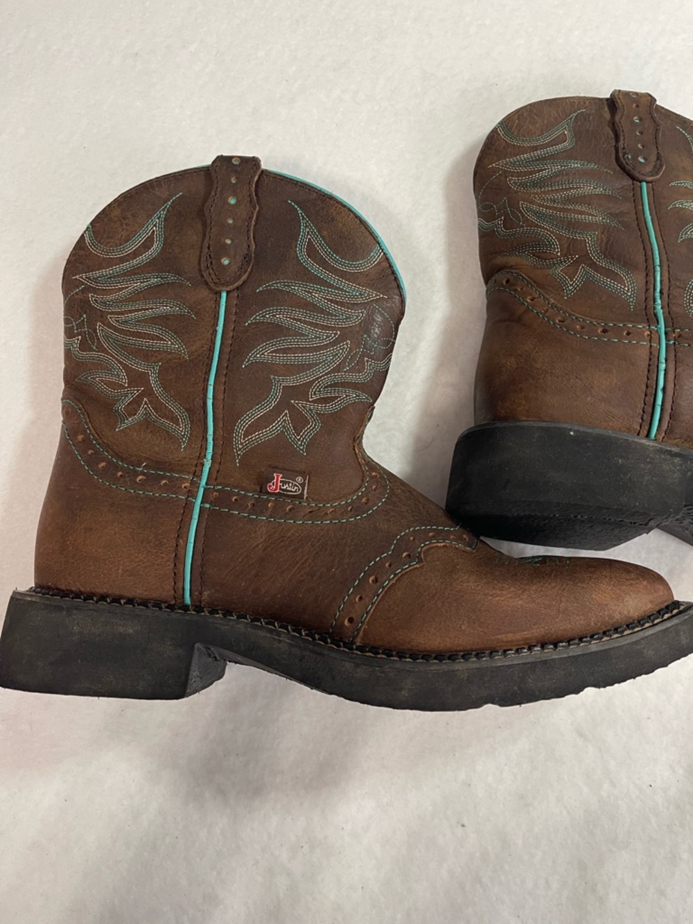 Justin Mandra Chocolate Western square Boots L9624 Leather 9.5B - Picture 13 of 14